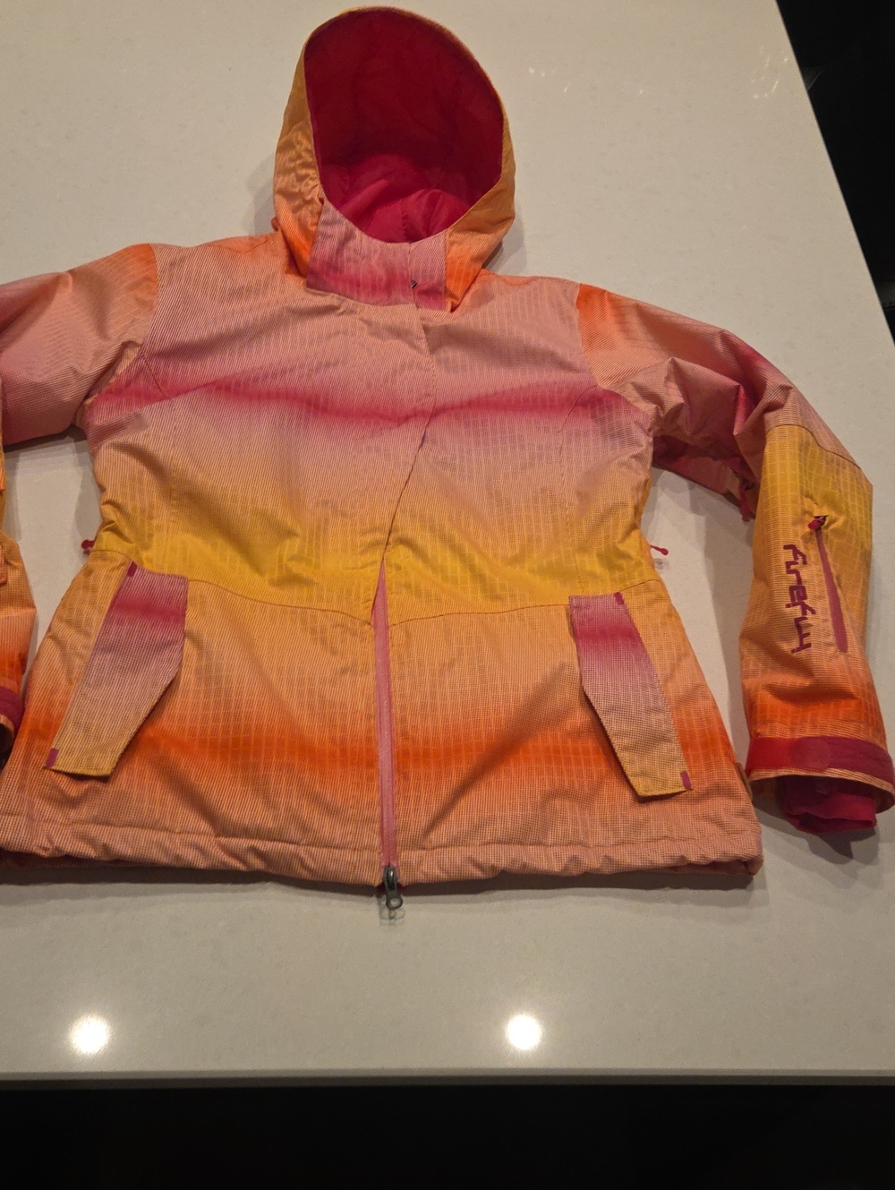 Womens' Gradient Hooded Ski Jacket — Pink, Yellow & Orange